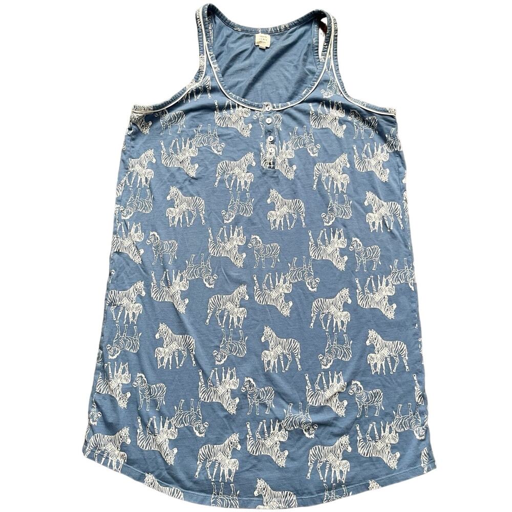 John Lewis & Partners Sz 12 Blue White Knee Length Sleeveless Tank Zebra Dress